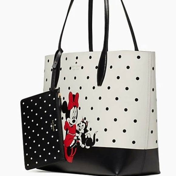 NWT KATE SPADE DISNEY Minnie Mouse & Figaro Reversible Polka Dot Tote & Pouch - Picture 14 of 16